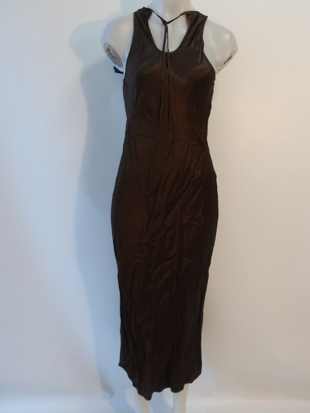 NWT Womens Rails Solene Moss Brown (Item- 67) Sleeveless Satin Midi Dress S - Picture 8 of 15